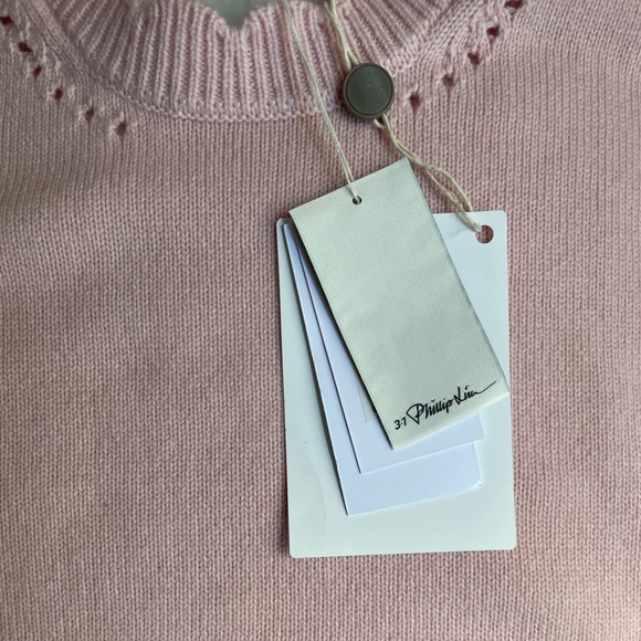 NWT 3.1 Phillip Lim $425 Pink Scalloped Pointelle-Knit Wool Cashmere Sweater XS - Picture 15 of 16